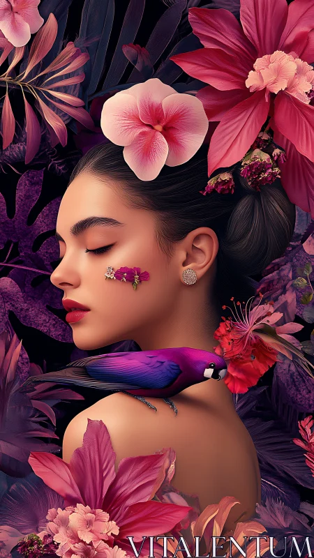 Orchid dreams cradle a serene muse in neon jungle hush