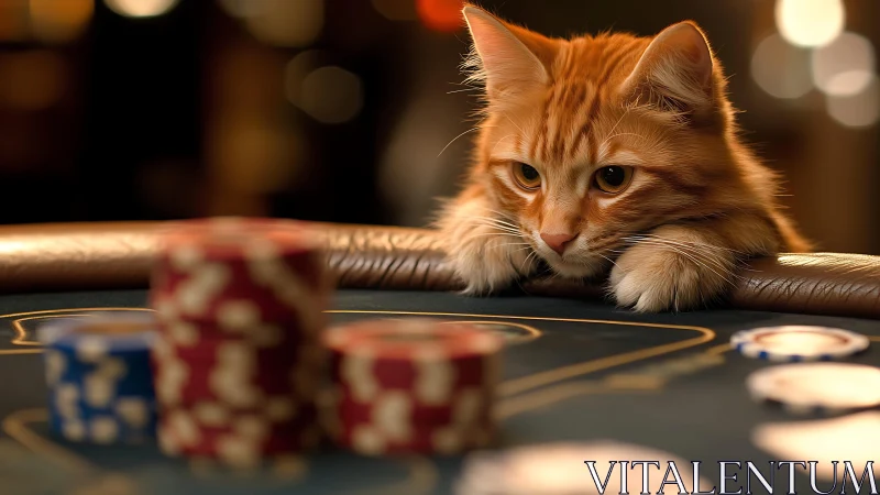 Ginger Cat Eyes the Poker Game with Curious Intent.