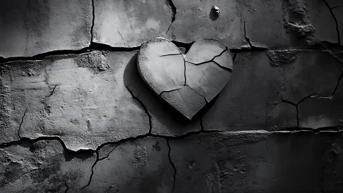 Fractured Heart Against Cracked Concrete Wall.
