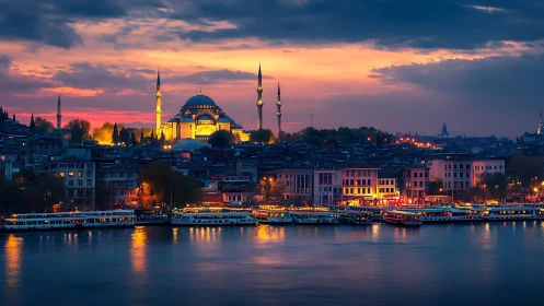 Domes ignite twilight while Istanbul’s waterfront quietly glows