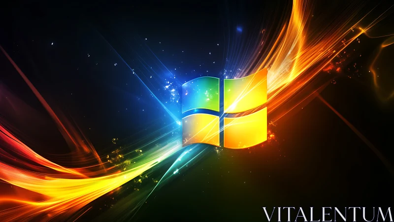 Windows style four-panel logo glows amid abstract light