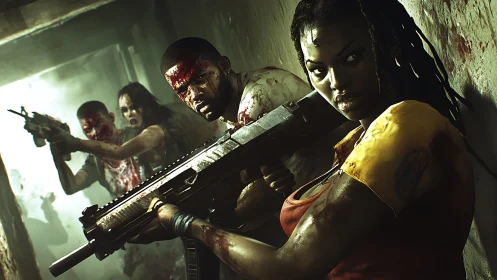 Survivors hold the hallway with tense focus and gritty resolve