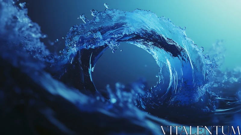 Rolling blue wave curls into a luminous ocean tunnel of light