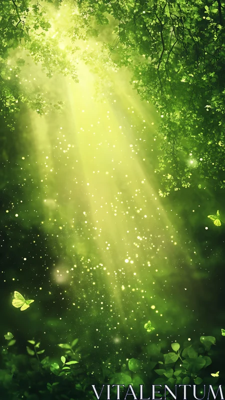 Soft sunlight and fluttering butterflies in a secret forest.