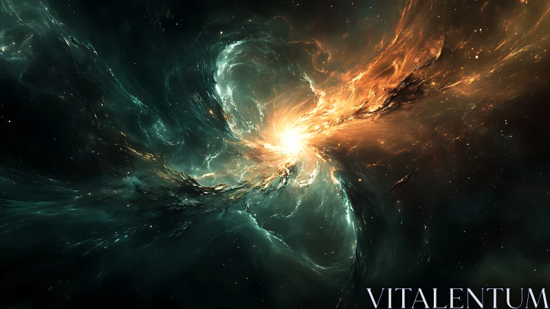 Stellar maelstrom ignites cosmic tides in teal and ember.