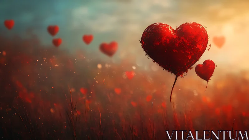 Crimson Hearts Float Through Misty Dreamscape