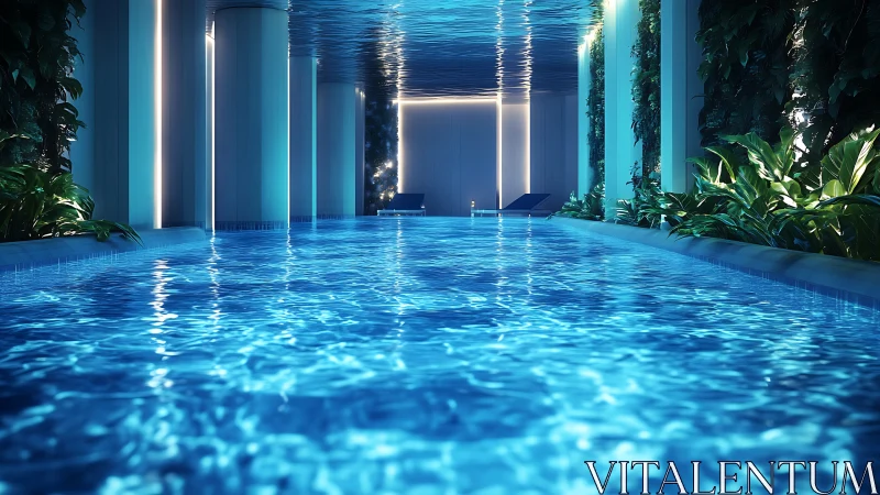 Luminous indoor pool renders architectural luxury in neon light