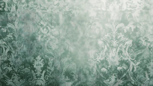 Soft green damask pattern with faded ornamental detail.