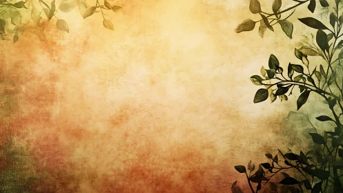 Sunlit foliage silhouettes on warm textured background.