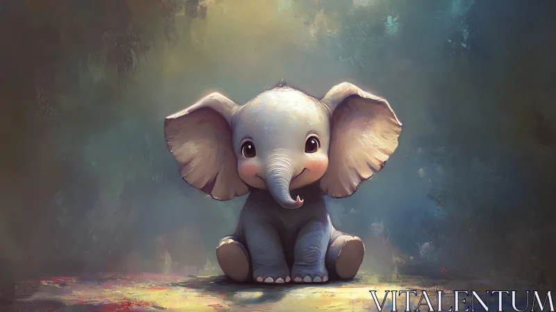 Gentle baby elephant smiles softly in dreamy pastel light