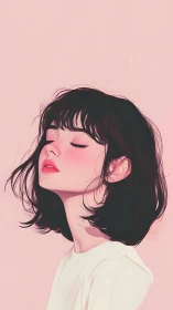 Soft pastel portrait shows serene girl in rosy light.