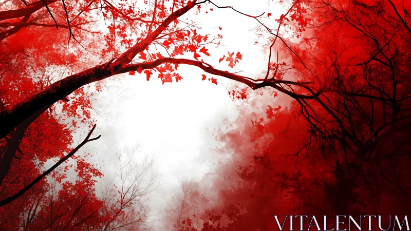 Abstract red and black forest canopy with bold contrast effect.