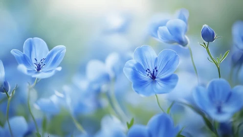 Blue Flax Flowers in Soft Focus Field.