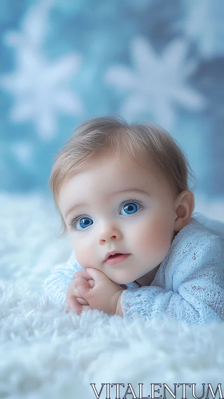 Precious Baby With Sparkling Blue Eyes in Winter