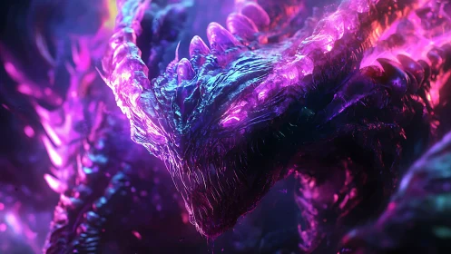 Glowing cosmic dragon emerges in radiant neon stormlight