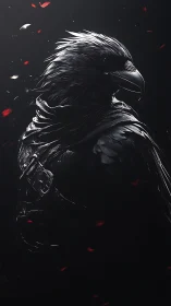 Midnight raven warrior rendered in dramatic side profile.