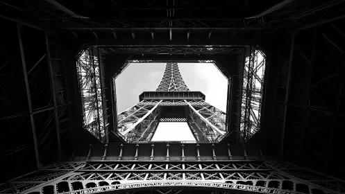 Orthographic underside study of Eiffel lattice tower structure.