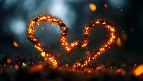Incandescent Heart Shape: Pyrotechnic Wire Structure with Luminous Particle Dispersion