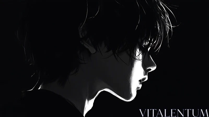 Soft light traces a thoughtful profile in quiet shadow