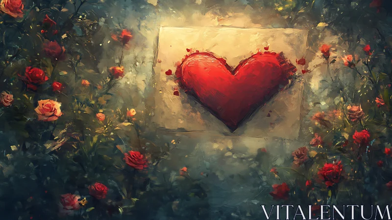 A Vibrant Heart Blooms Amid Rose Garden Dreamscape