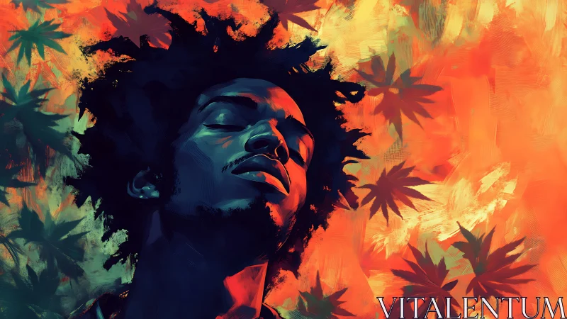 Man in vivid abstract colors sinks into peaceful inner escape