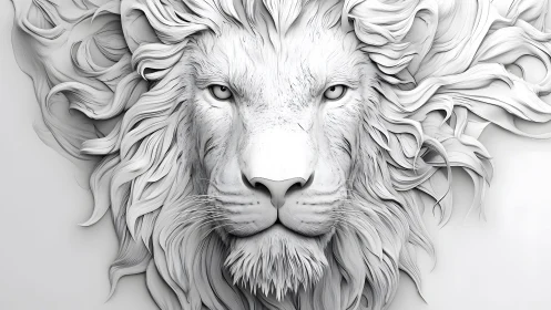 Majestic Lion Portrait in Detailed Monochrome Paper Art Style.