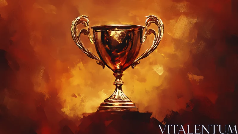 Gold trophy cup on warm textured abstract background.