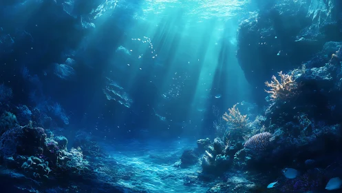 Sunlit blue reef where quiet ocean daydreams drift.