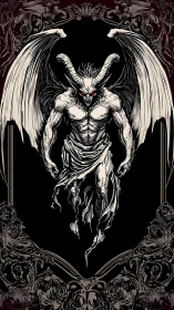 Winged abyssal warlord descends through baroque darkness.