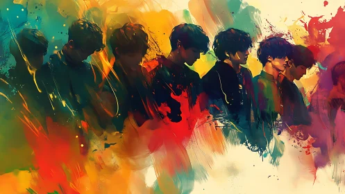 Colorful portraits drift through waves of expressive paint.