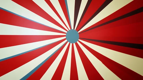 Radial red and cream sunburst converges into muted blue core