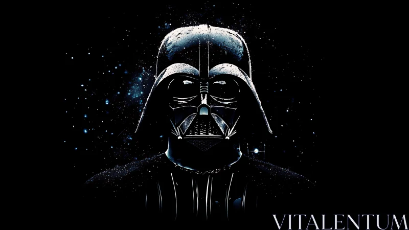 Galactic dark armored figure in cosmic starfield portrait.