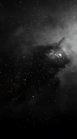 Monochrome deep-space nebula field with stellar grain detail.