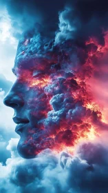 Volumetric cloud-face profile merges with fiery nebular plasma gradients