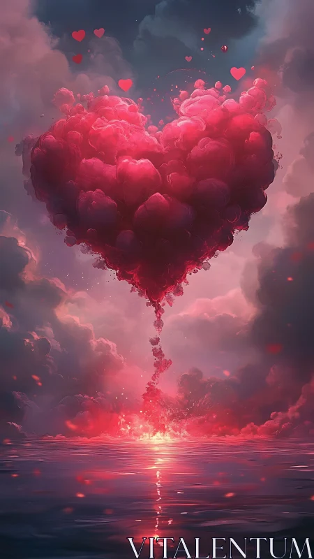 Large Red Heart Cloud Formation Above Water Landscape