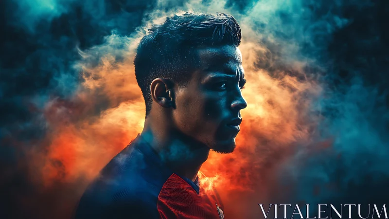 Digital painting portrait of athlete in cinematic smoke halo.