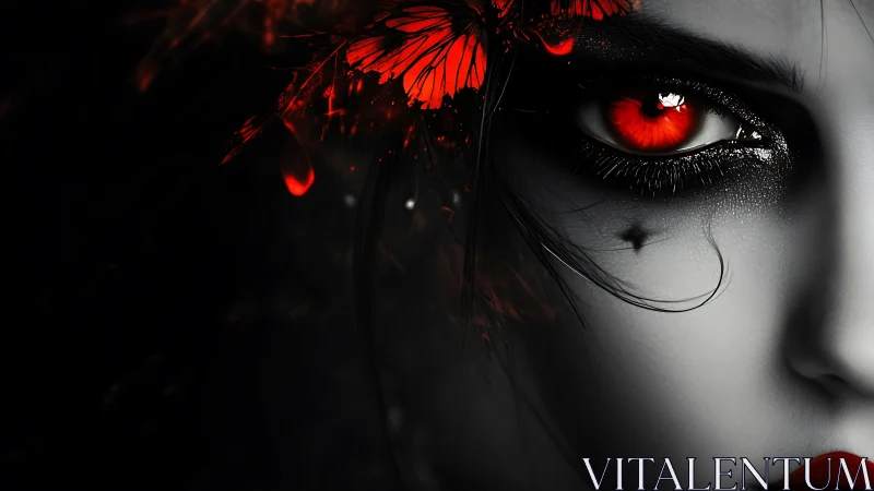 Crimson gaze of the night siren with burning butterfly crown.