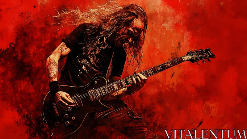 Fiery rock guitarist unleashes a roaring solo on stage