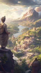 Ancient valley city unfolds beneath a lone marble watcher