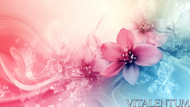 Pink and Blue Floral Gradient with Ethereal Blossoms