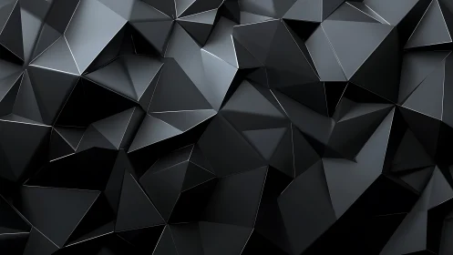 Angular black geometric surface with faceted 3D planes.
