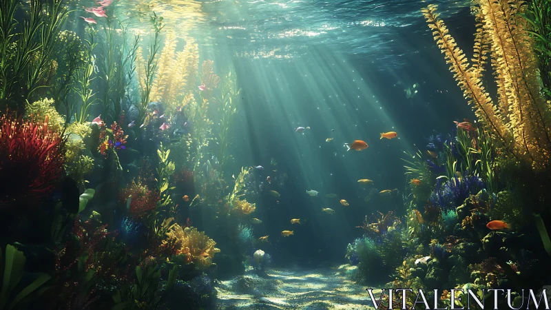 Submerged reef corridor receives filtered midday sunlight