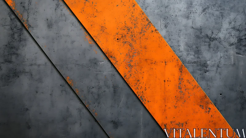 Industrial orange stripe cuts weathered steel diagonal