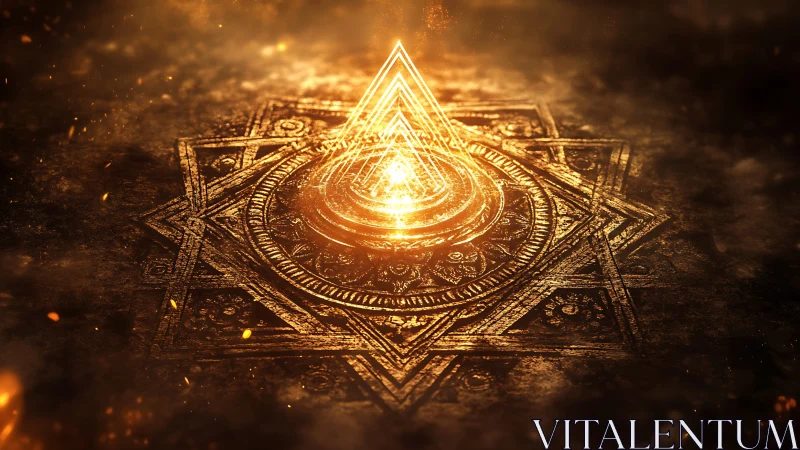 Luminous geometric sigil with glowing golden energy vortex.