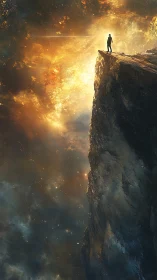 Solitary observer on cosmic cliff confronting stellar maelstrom.
