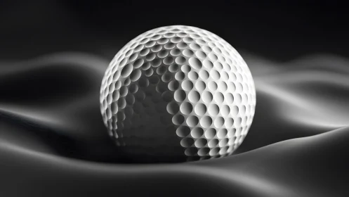 Minimalist golf ball on smooth dark surface, dramatic lighting.