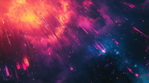 Neon Meteor Codefall Across a Synthwave Storm Sky.