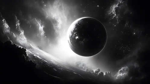 Midnight planet balances on a silver edge of stormlight