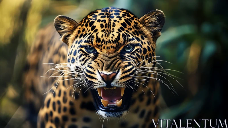 Fierce leopard holds a powerful gaze in lush jungle light