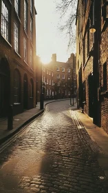 Golden hush on a cobblestone alley of timeless brickwork.
